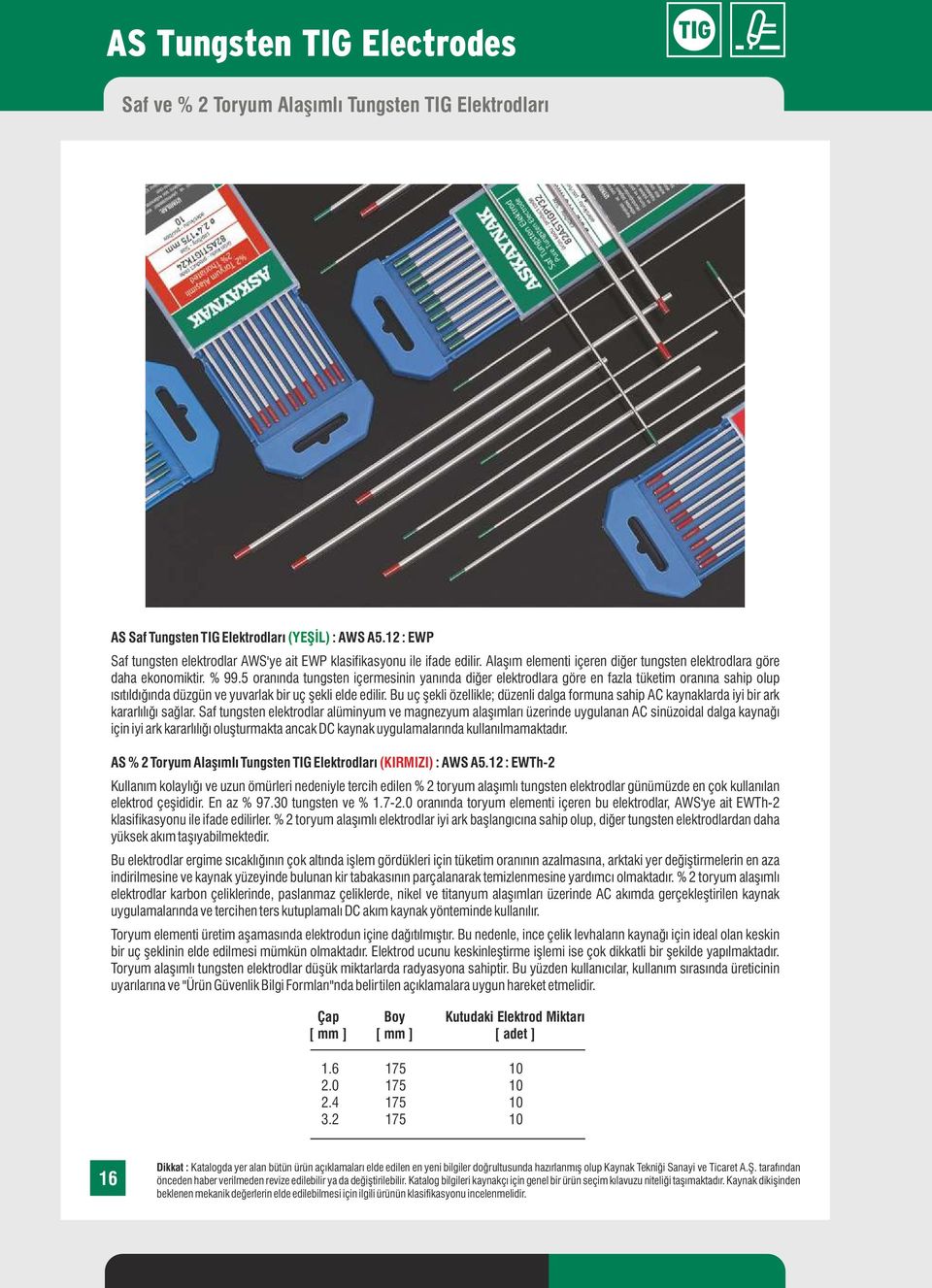 5 oranında tungsten içermesinin yanında diğer elektrodlara göre en fazla tüketim oranına sahip olup ısıtıldığında düzgün ve yuvarlak bir uç şekli elde edilir.