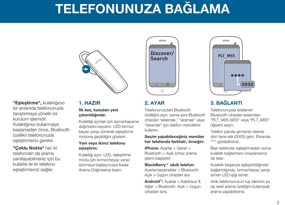 Çoklu Nokta her iki telefondan da arama yanıtlayabilmeniz için bu kulaklık ile iki telefonu eşleştirmenizi sağlar. 1.