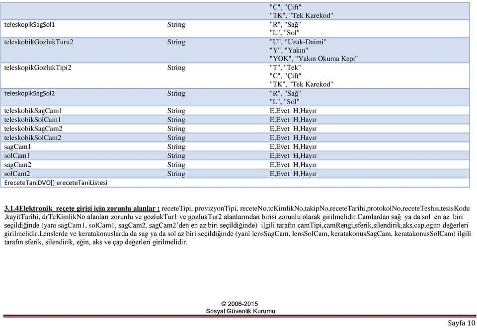 H,Hayır teleskobiksolcam2 String E,Evet H,Hayır sagcam1 String E,Evet H,Hayır solcam1 String E,Evet H,Hayır sagcam2 String E,Evet H,Hayır solcam2 String E,Evet H,Hayır EreceteTaniDVO[]