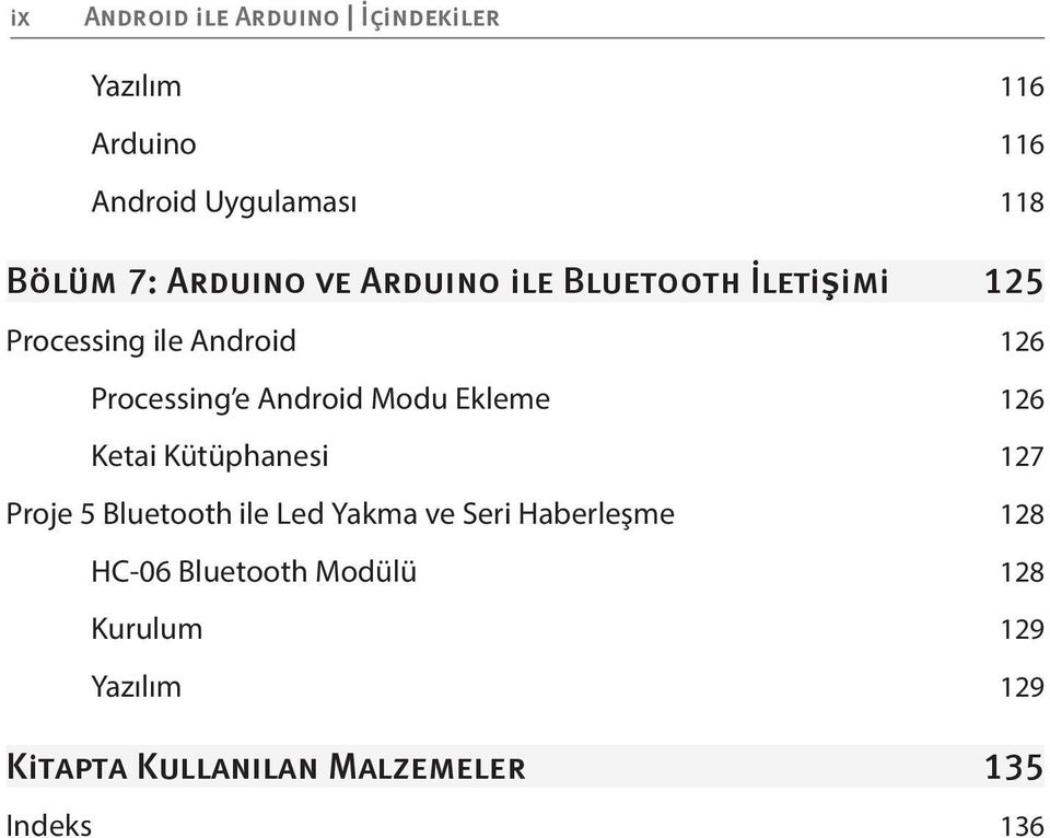 Android Modu Ekleme 126 Ketai Kütüphanesi 127 Proje 5 Bluetooth ile Led Yakma ve Seri