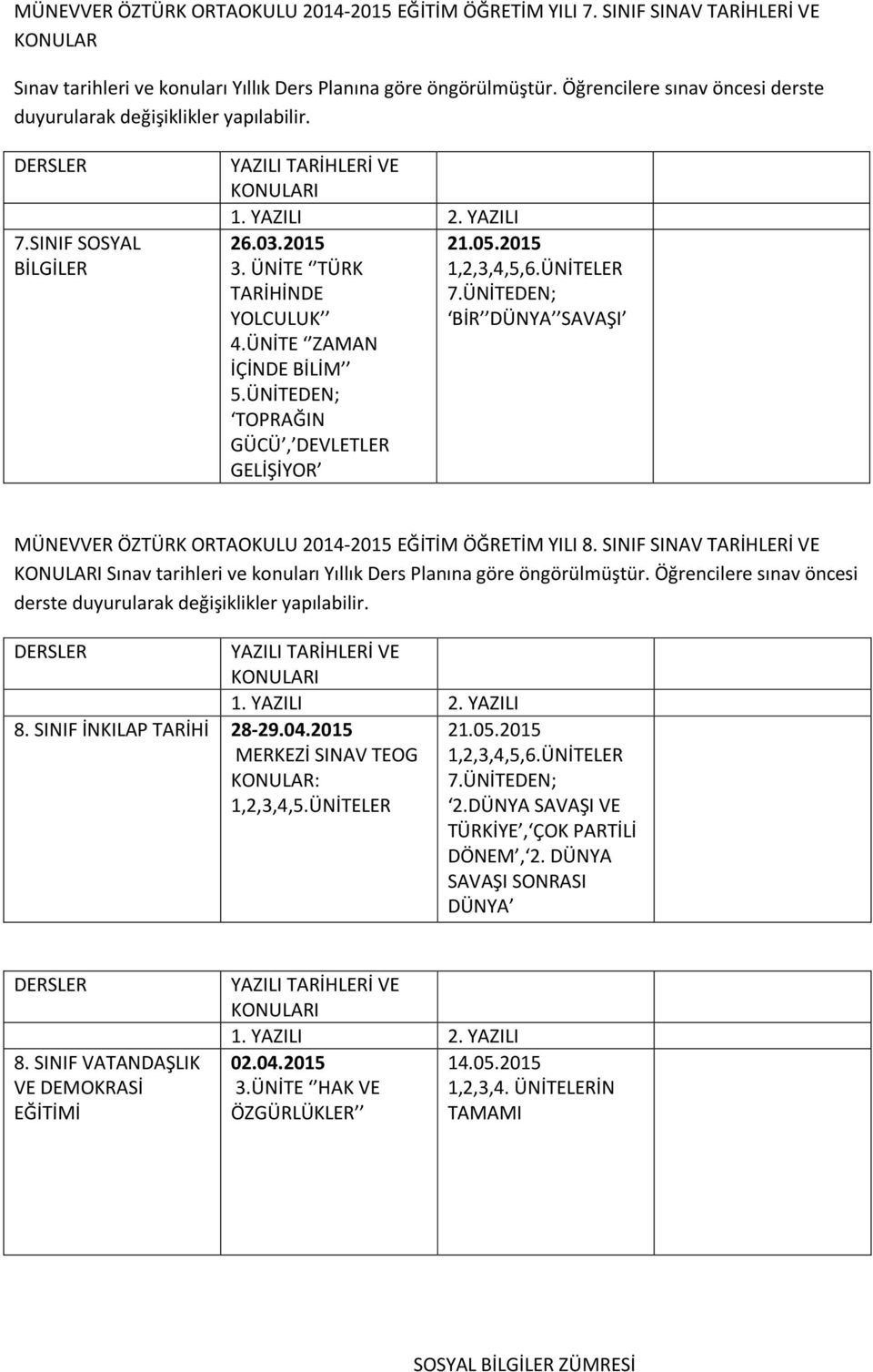 ÜNİTEDEN; TOPRAĞIN GÜCÜ, DEVLETLER GELİŞİYOR 21.05.2015 1,2,3,4,5,6. 7.ÜNİTEDEN; BİR DÜNYA SAVAŞI MÜNEVVER ÖZTÜRK ORTAOKULU 2014-2015 EĞİTİM ÖĞRETİM YILI 8.