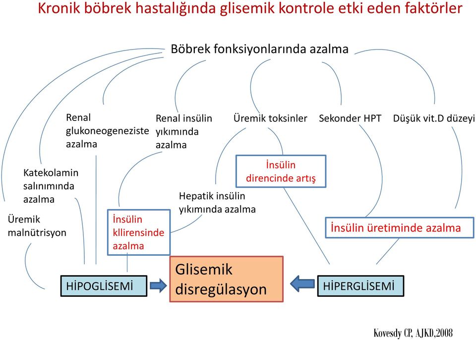 Renal insülin yıkımında azalma Hepatik insülin yıkımında azalma Glisemik disregülasyon Üremik toksinler