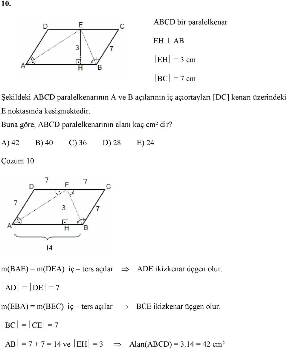 Buna göre, ABCD paralelkenarının alanı kaç cm² dir?