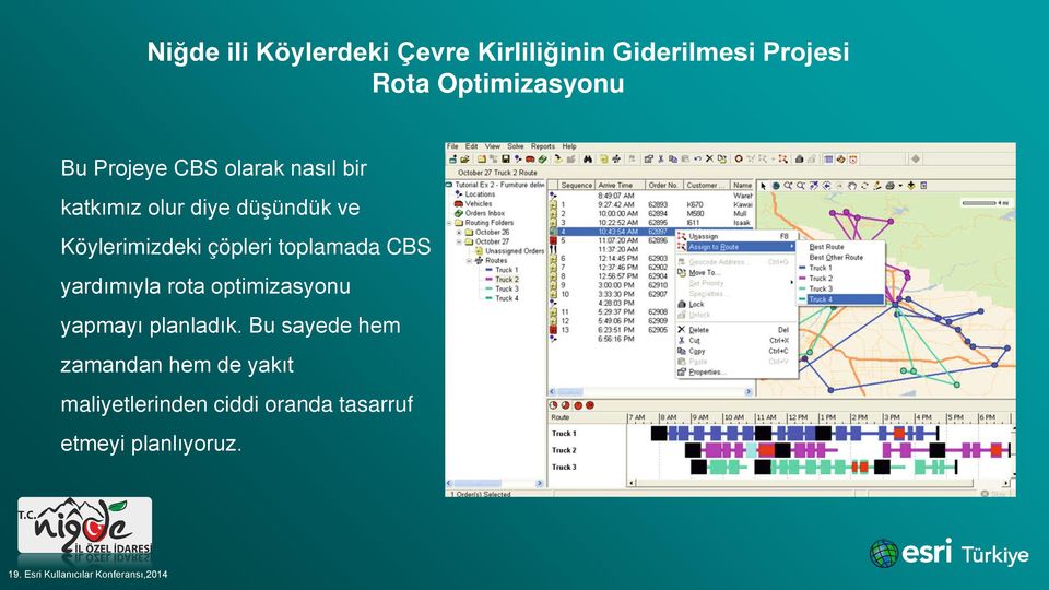 çöpleri toplamada CBS yardımıyla rota optimizasyonu yapmayı planladık.