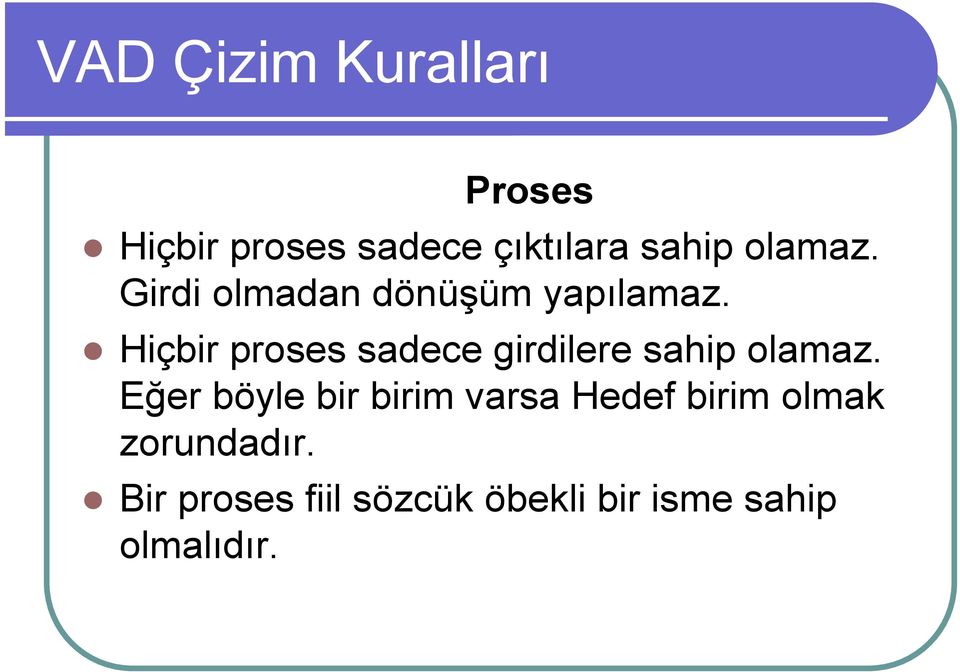 Hiçbir proses sadece girdilere sahip olamaz.