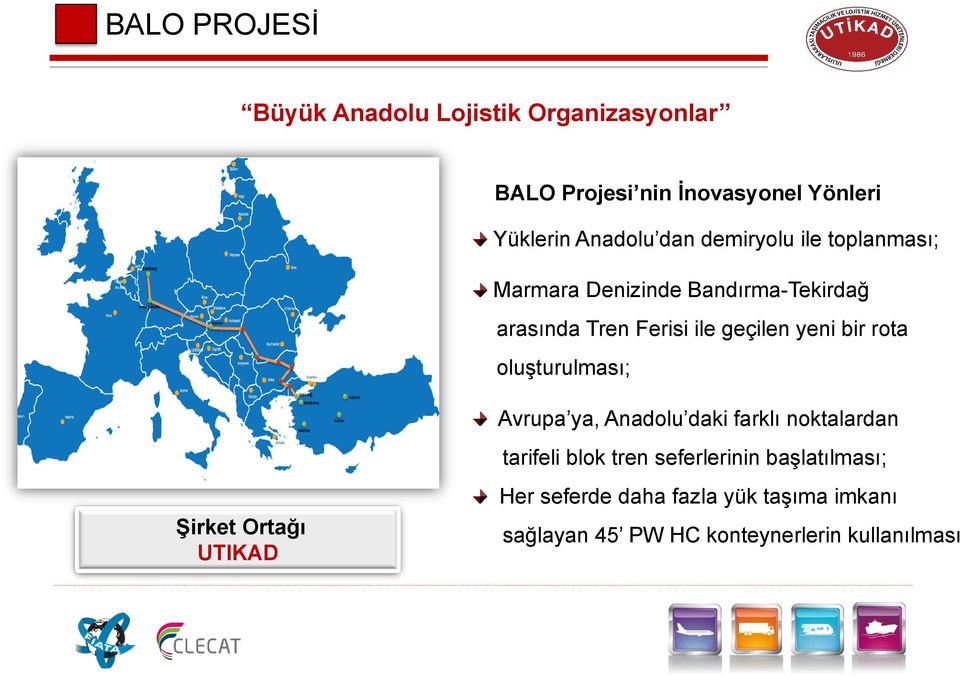 rota oluşturulması; Avrupa ya, Anadolu daki farklı noktalardan tarifeli blok tren seferlerinin