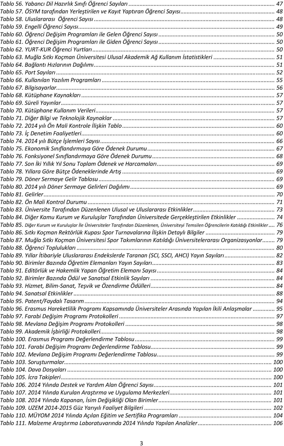 YURT KUR Öğrenci Yurtları... 50 Tablo 63. Muğla Sıtkı Koçman Üniversitesi Ulusal Akademik Ağ Kullanım İstatistikleri... 51 Tablo 64. Bağlantı Hızlarının Dağılımı... 51 Tablo 65. Port Sayıları.