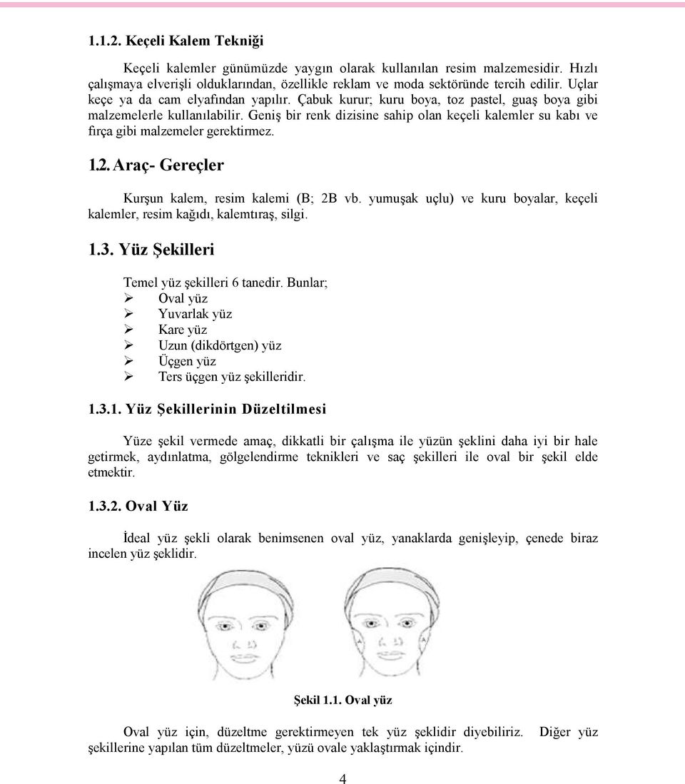 Geniş bir renk dizisine sahip olan keçeli kalemler su kabı ve fırça gibi malzemeler gerektirmez. 1.2.Araç- Gereçler Kurşun kalem, resim kalemi (B; 2B vb.