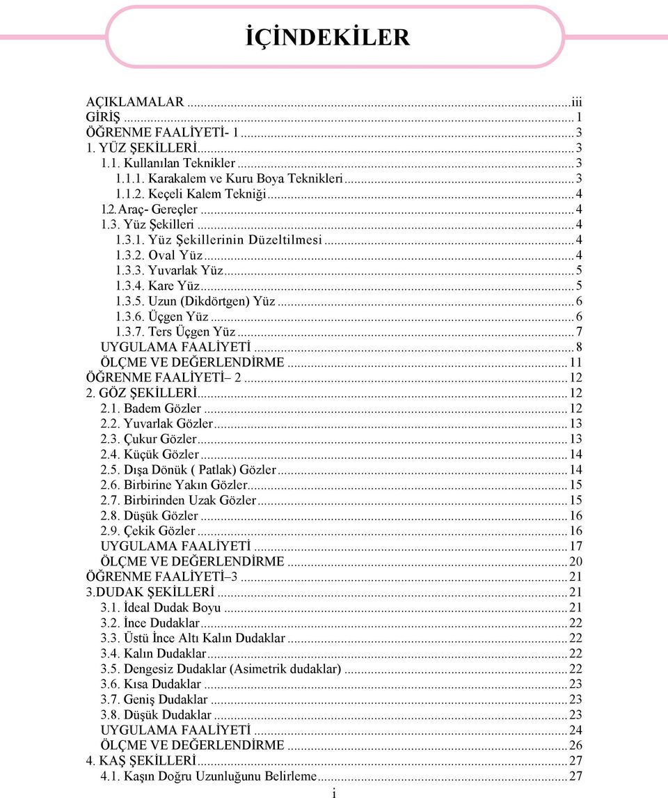 Ters Üçgen Yüz...7 UYGULAMA FAALİYETİ...8 ÖLÇME VE DEĞERLENDİRME...11 ÖĞRENME FAALİYETİ 2...12 2. GÖZ ŞEKİLLERİ...12 2.1. Badem Gözler...12 2.2. Yuvarlak Gözler...13 2.3. Çukur Gözler...13 2.4.