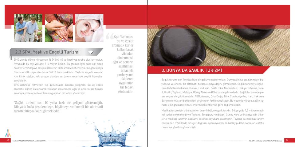 Yaşlı ve engelli insanlar için klinik oteller, rekreasyon alanları ve bakım evlerinde çeşitli hizmetler sunulabilir. SPA-Wellness hizmetleri ise günümüzde oldukça yaygındır.