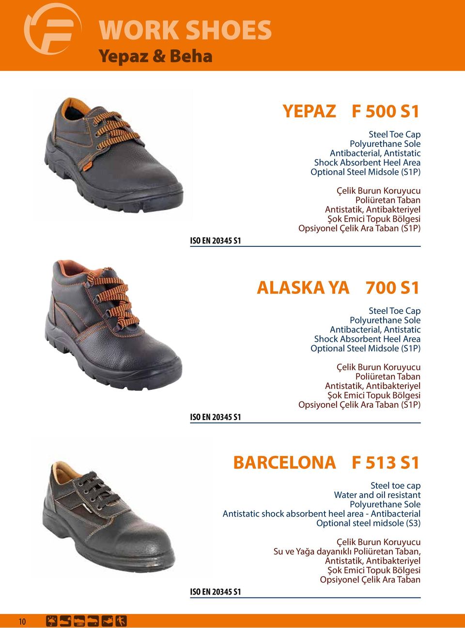 Midsole (S1P) BARCELONA F 513 S1 Steel toe cap Water and oil resistant Antistatic shock absorbent