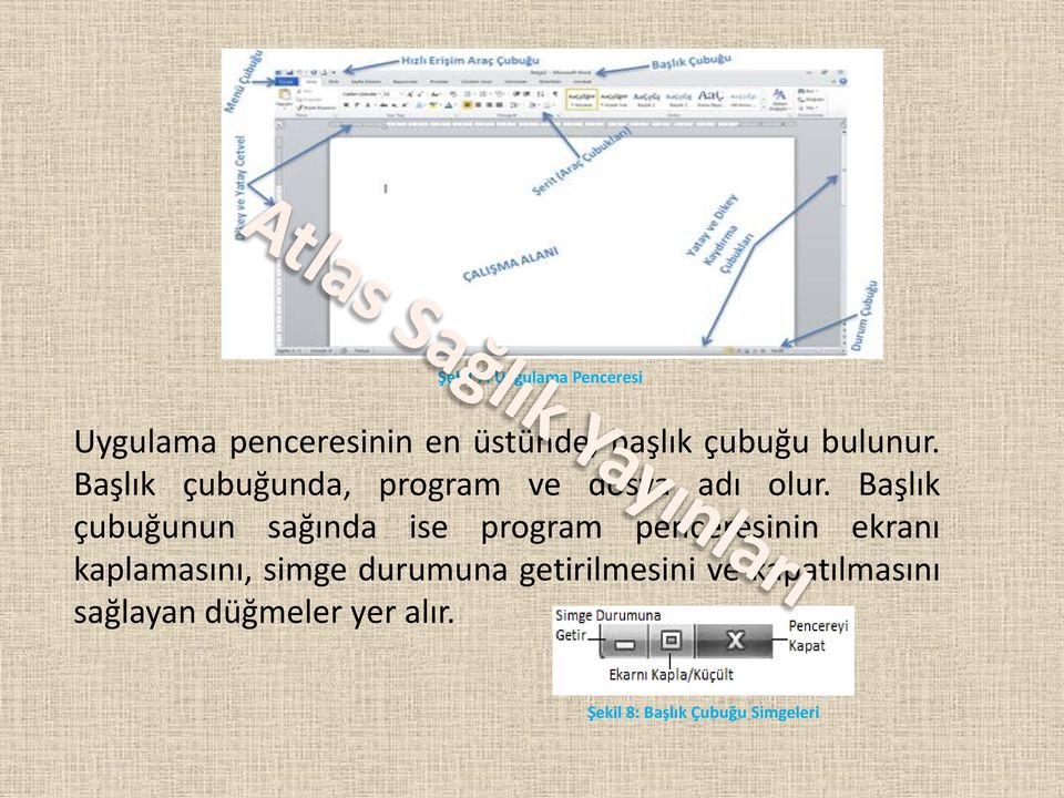 Başlık çubuğunun sağında ise program penceresinin ekranı kaplamasını, simge