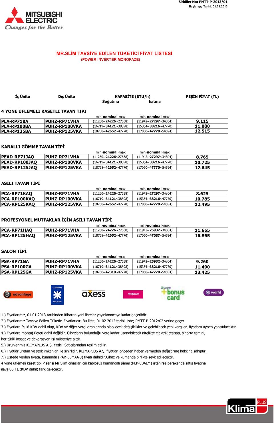 765 PEAD-RP100JAQ PUHZ-RP100VKA (16719~34121~38898) (15354~38216~47770) 10.725 PEAD-RP125JAQ PUHZ-RP125VKA (18768~42652~47770) (17060~47770~54594) 12.