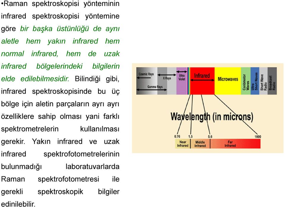 Bilindiği gibi, infrared spektroskopisinde bu üç bölge için aletin parçaların ayrı ayrı özelliklere sahip olması yani farklı