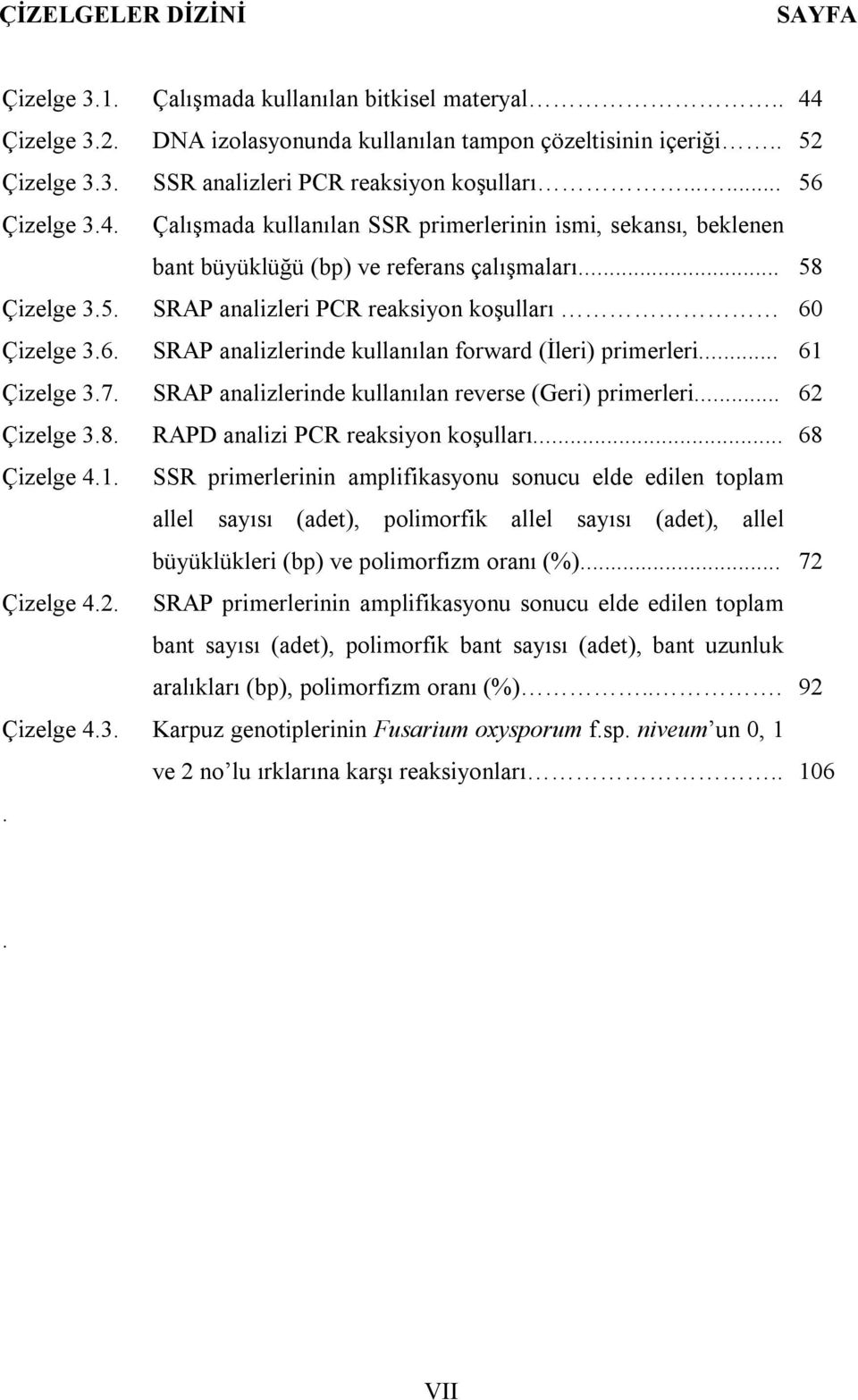 ..... Çalışmada kullanılan SSR primerlerinin ismi, sekansı, beklenen bant büyüklüğü (bp) ve referans çalışmaları.