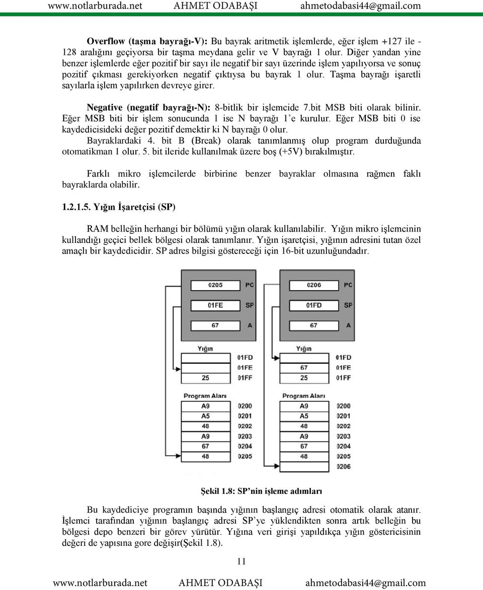 Taşma bayrağı işaretli sayılarla işlem yapılırken devreye girer. Negative (negatif bayrağı-n): 8-bitlik bir işlemcide 7.bit MSB biti olarak bilinir.