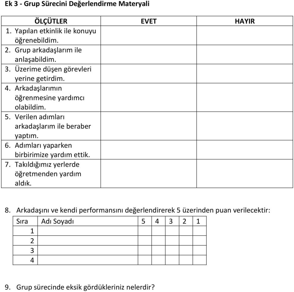 Verilen adımları arkadaşlarım ile beraber yaptım. 6. Adımları yaparken birbirimize yardım ettik. 7.