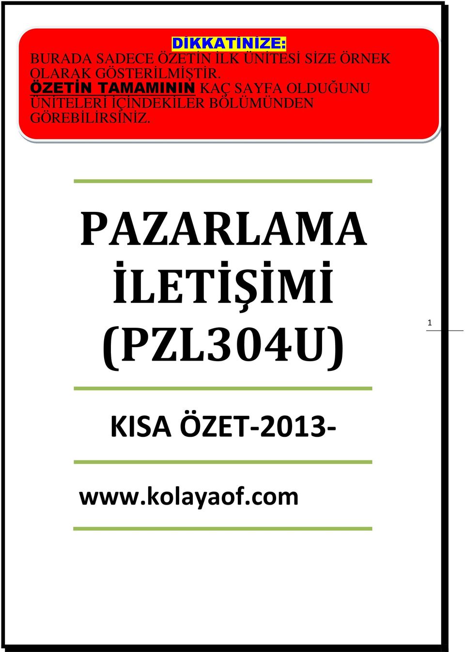 ÖZETİN TAMAMININ KAÇ SAYFA OLDUĞUNU ÜNİTELERİ İÇİNDEKİLER