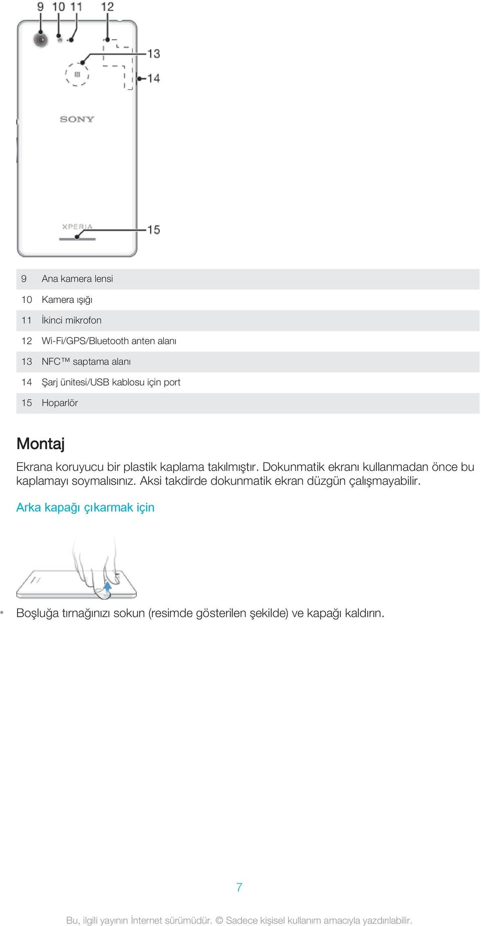 takılmıştır. Dokunmatik ekranı kullanmadan önce bu kaplamayı soymalısınız.