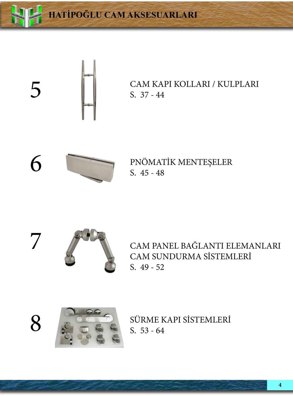 45-48 7 CAM PANEL BAĞLANTI ELEMANLARI CAM