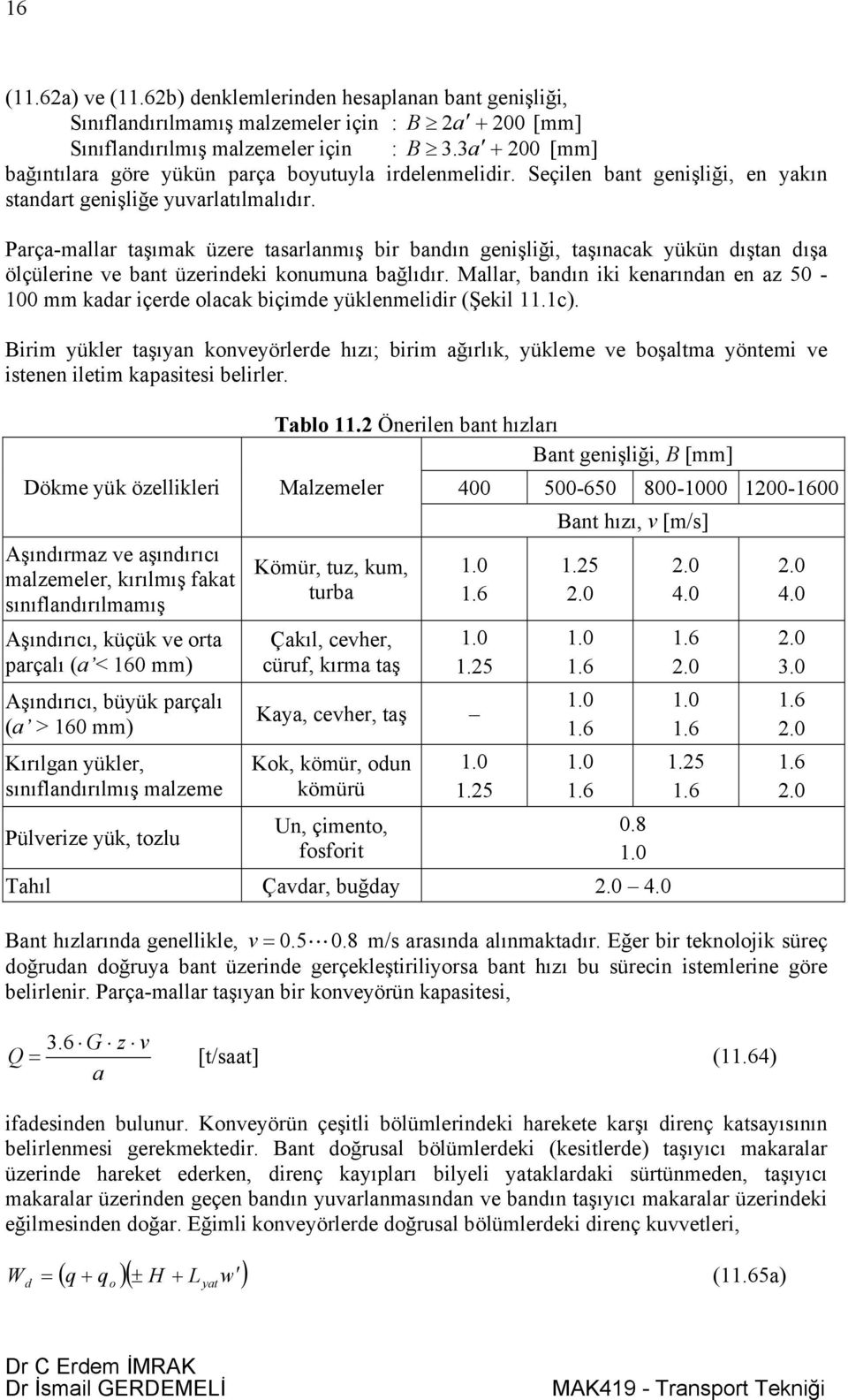 Parça-mallar taşımak üzere tasarlanmış bir bandın genişliği, taşınacak yükün dıştan dışa ölçülerine ve bant üzerindeki konumuna bağlıdır.