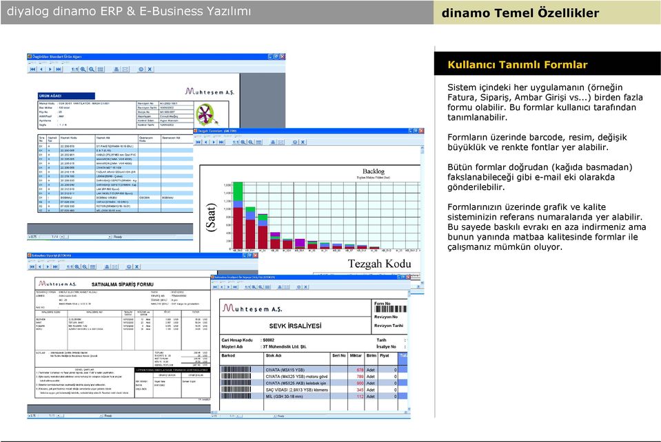 Formlarõn üzerinde barcode, resim, değişik büyüklük ve renkte fontlar yer alabilir.