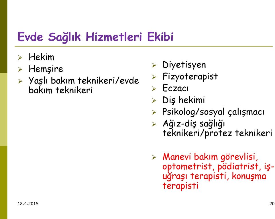 çalışmacı Ağız-diş sağlığı teknikeri/protez teknikeri Manevi bakım