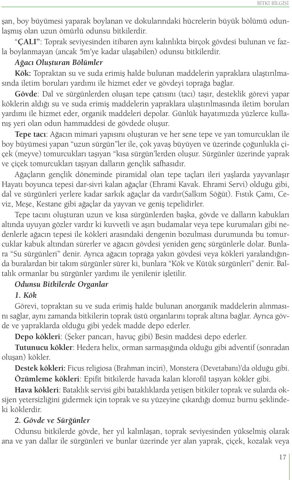 Ağacı Oluşturan Bölümler Kök: Topraktan su ve suda erimiş halde bulunan maddelerin yapraklara ulaştırılmasında iletim boruları yardımı ile hizmet eder ve gövdeyi toprağa bağlar.