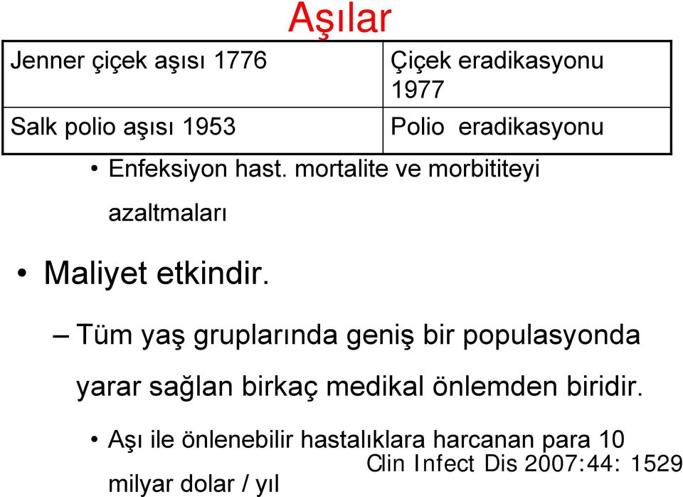 mortalite ve morbititeyi azaltmaları Maliyet etkindir.