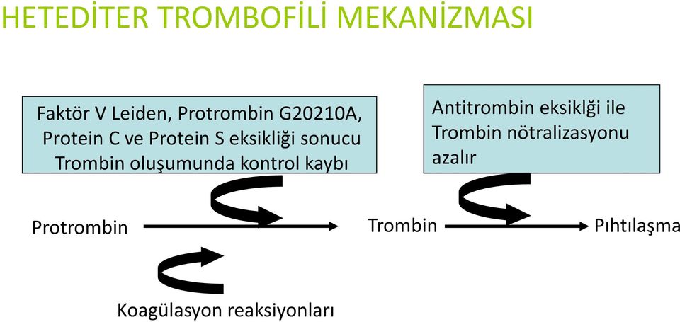 oluşumunda kontrol kaybı Antitrombin eksiklği ile Trombin