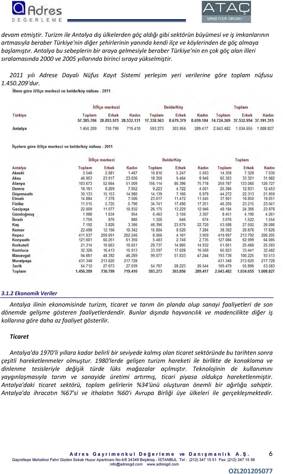 Antalya bu sebeplerin bir araya gelmesiyle beraber Türkiye'nin en çok göç alan illeri sıralamasında 2000 ve 2005 yıllarında birinci sıraya yükselmiştir.