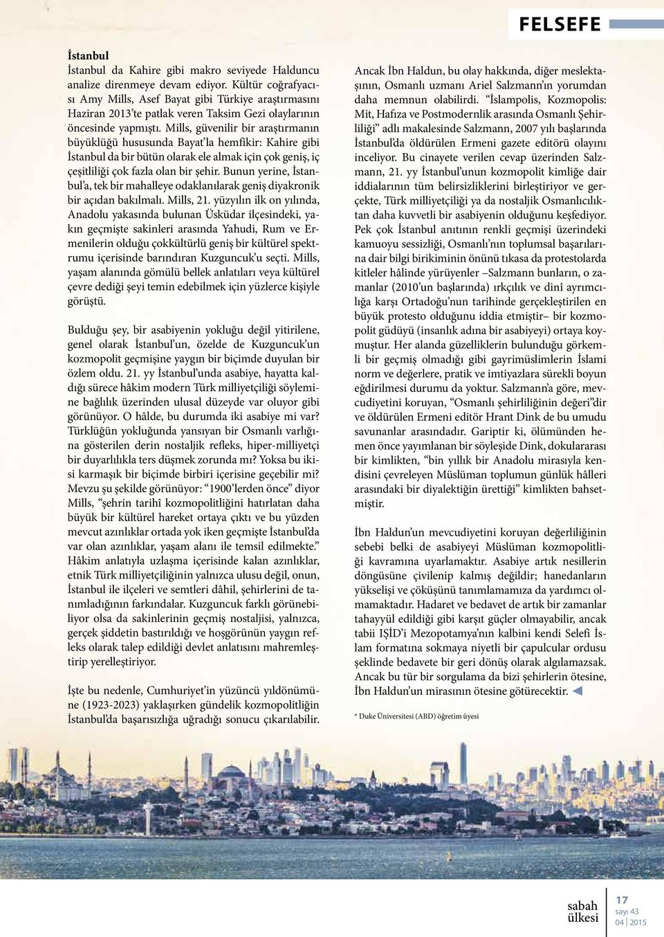 Mills, güvenilir bir araştırmanın büyüklüğü hususunda Bayat la hemfikir: Kahire gibi İstanbul da bir bütün olarak ele almak için çok geniş, iç çeşitliliği çok fazla olan bir şehir.