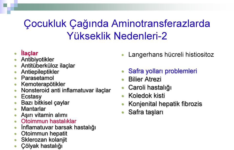 alımı Otoimmun hastalıklar Ġnflamatuvar barsak hastalığı Otoimmun hepatit Sklerozan kolanjit Çölyak hastalığı Langerhans