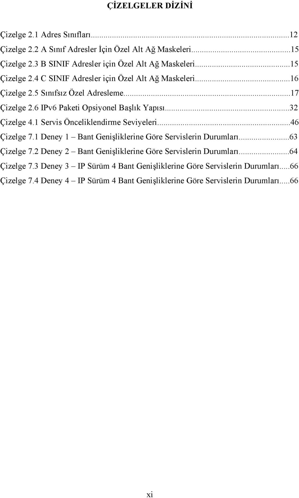 1 Servis Önceliklendirme Seviyeleri...46 Çizelge 7.1 Deney 1 Bant Genişliklerine Göre Servislerin Durumları...63 Çizelge 7.