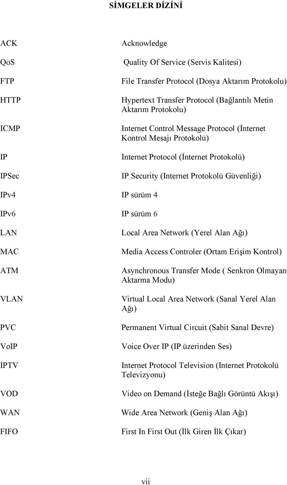 MAC ATM VLAN PVC VoIP IPTV VOD WAN FIFO Local Area Network (Yerel Alan Ağı) Media Access Controler (Ortam Erişim Kontrol) Asynchronous Transfer Mode ( Senkron Olmayan Aktarma Modu) Virtual Local Area