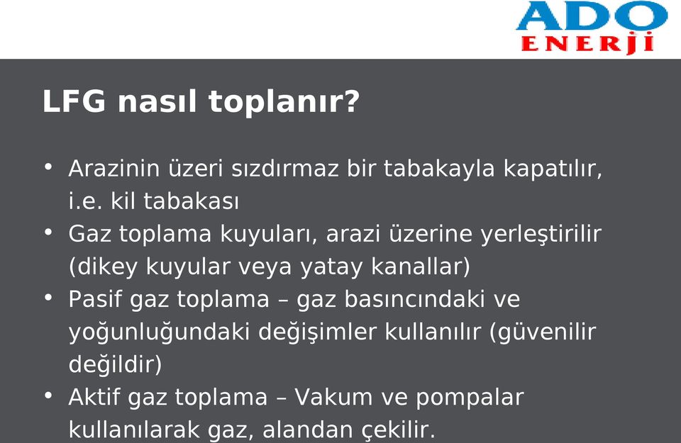 kil tabakası Gaz toplama kuyuları, arazi üzerine yerleştirilir (dikey kuyular veya