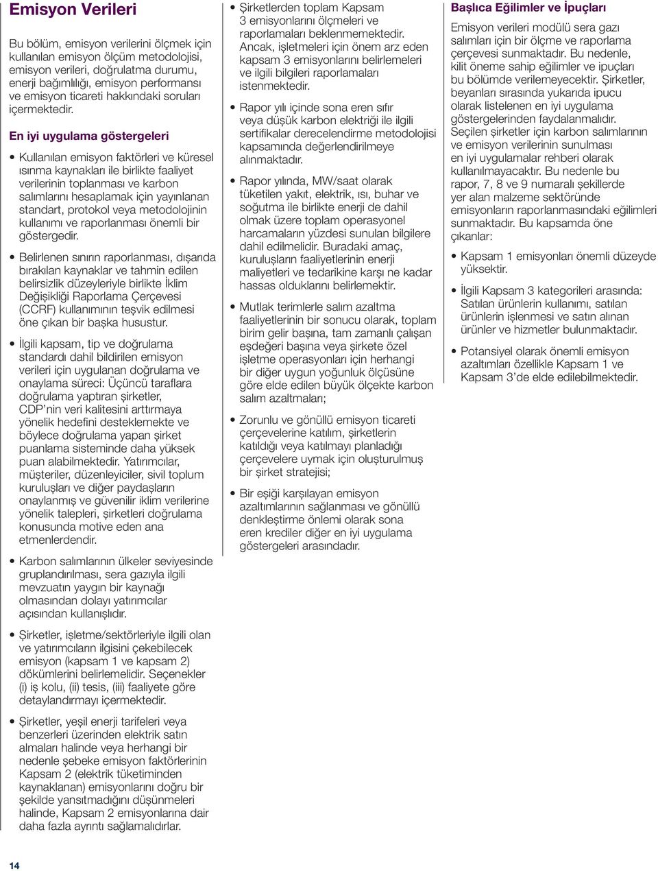 En iyi uygulama göstergeleri Kullanılan emisyon faktörleri ve küresel ısınma kaynakları ile birlikte faaliyet verilerinin toplanması ve karbon salımlarını hesaplamak için yayınlanan standart,