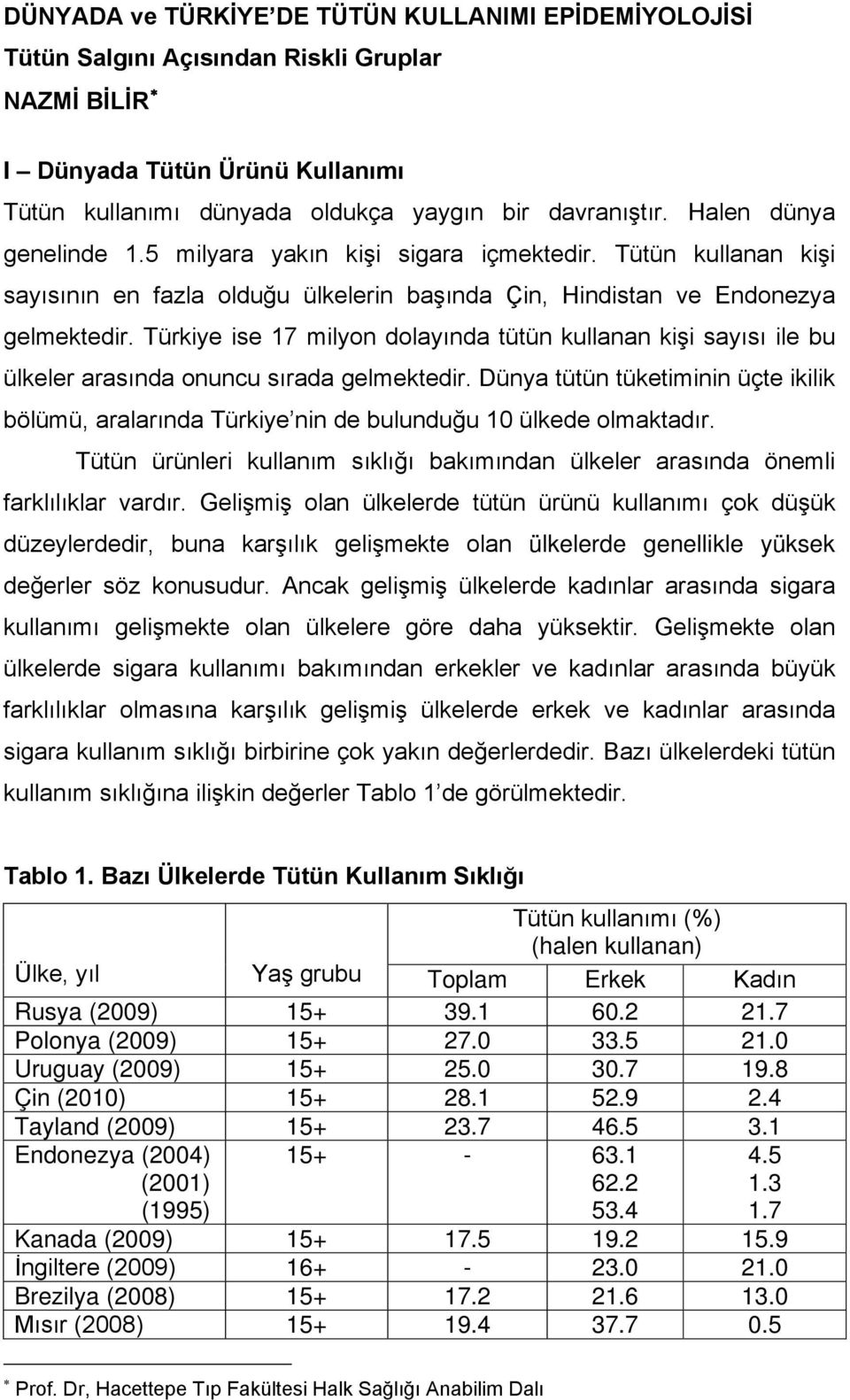 Türkiye ise 17 milyon dolayında tütün kullanan kişi sayısı ile bu ülkeler arasında onuncu sırada gelmektedir.