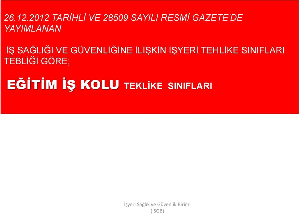 YAYIMLANAN İŞ SAĞLIĞI VE GÜVENLİĞİNE İLİŞKİN İŞYERİ