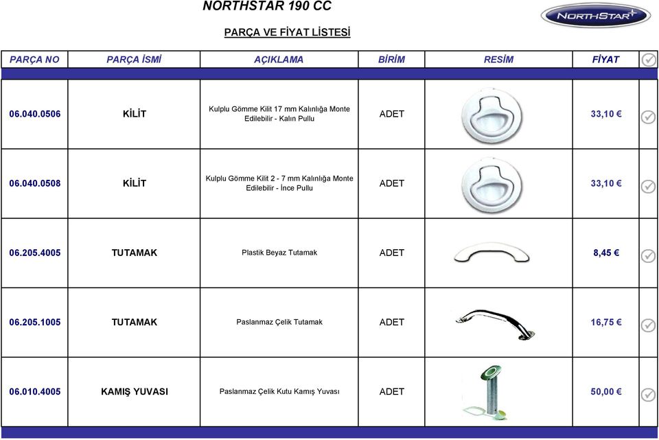 0508 KİLİT Kulplu Gömme Kilit 2-7 mm Kalınlığa Monte Edilebilir - İnce Pullu 33,10 06.