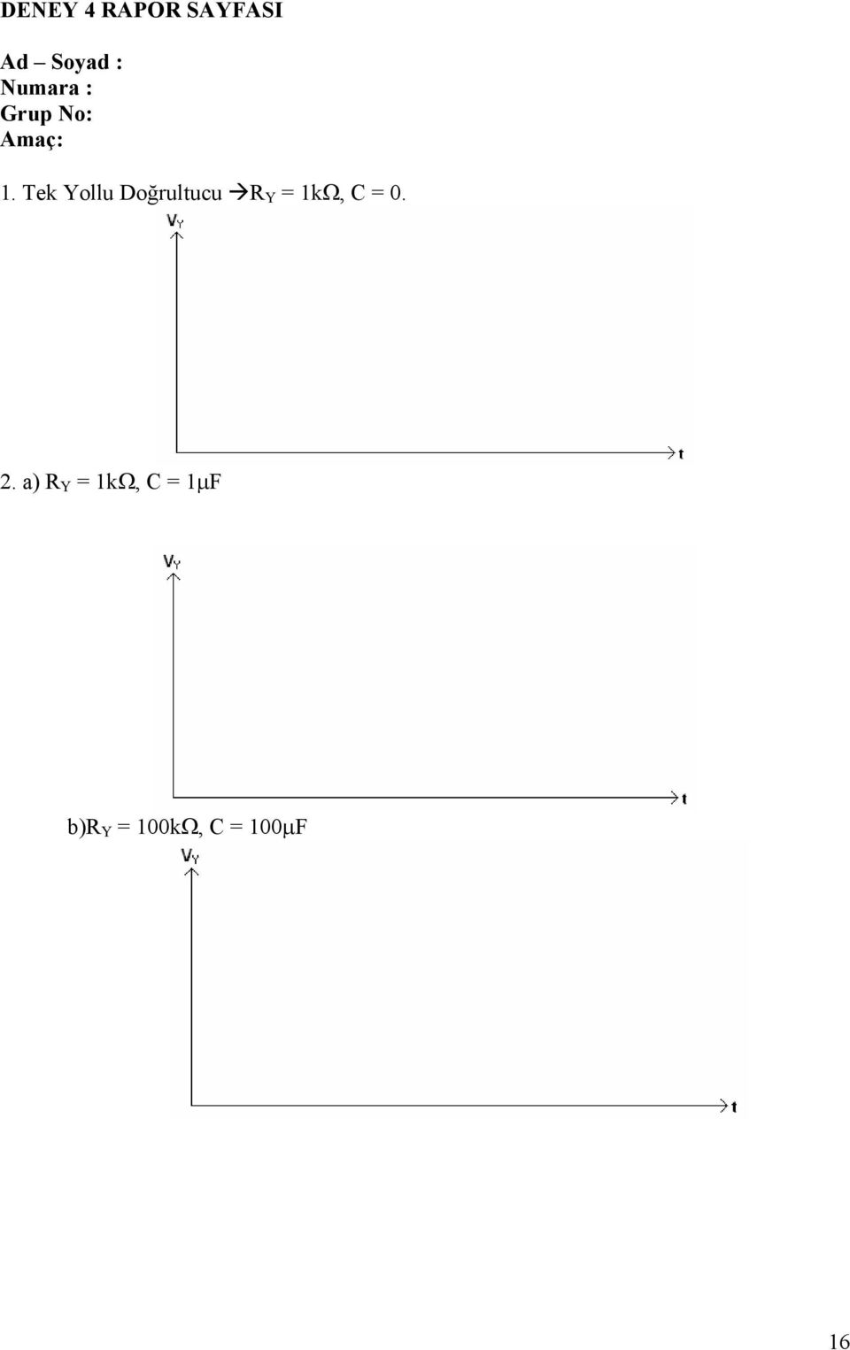 Tek Yollu Doğrultucu R Y = 1kΩ, C = 0.