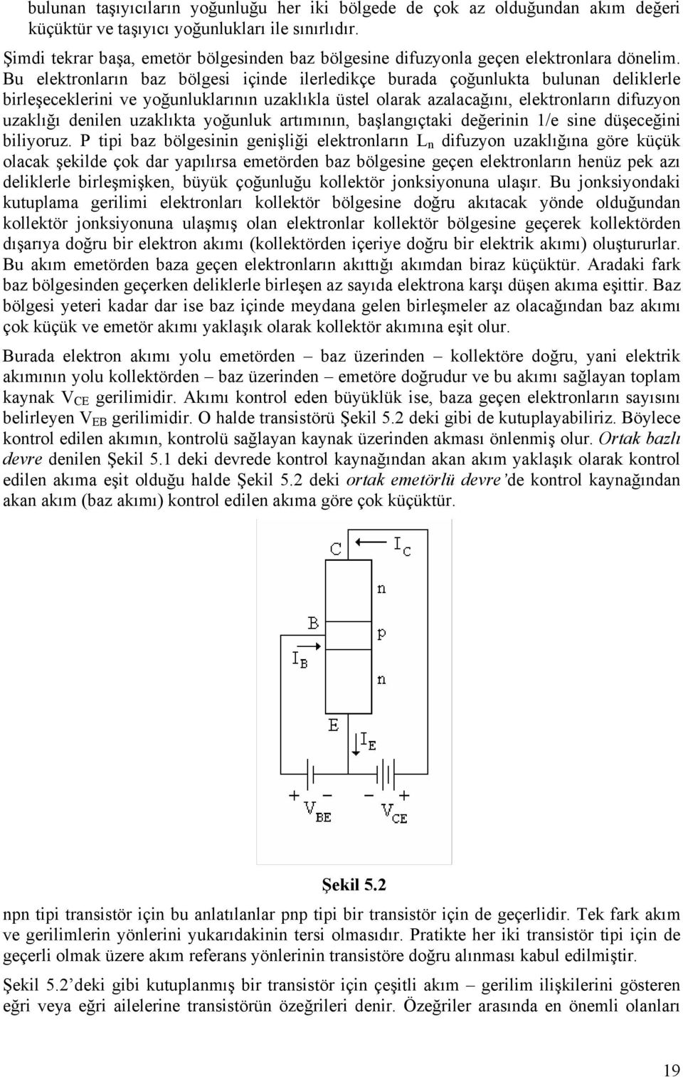 Bu elektronların baz bölgesi içinde ilerledikçe burada çoğunlukta bulunan deliklerle birleşeceklerini ve yoğunluklarının uzaklıkla üstel olarak azalacağını, elektronların difuzyon uzaklığı denilen