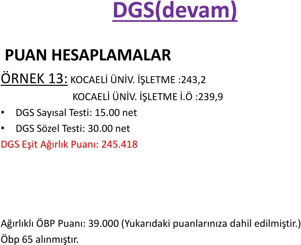 Ö :239,9 DGS Sayısal Testi: 15.