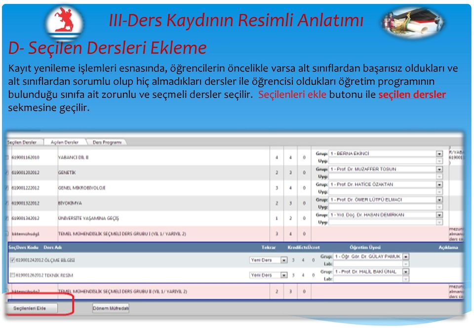 sorumlu olup hiç almadıkları dersler ile öğrencisi oldukları öğretim programının bulunduğu