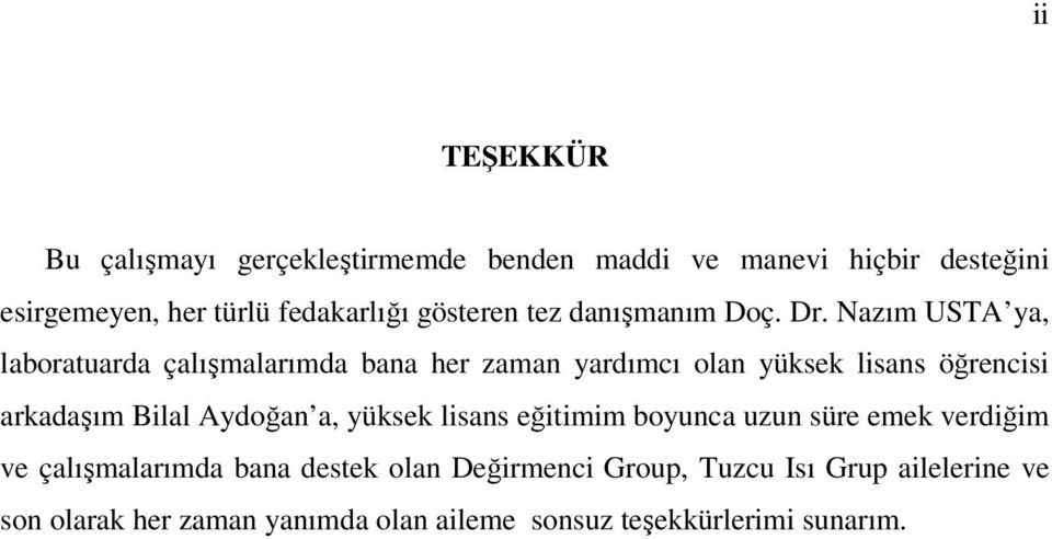 Nazım USTA ya, laboratuarda çalışmalarımda bana her zaman yardımcı olan yüksek lisans öğrencisi arkadaşım Bilal Aydoğan