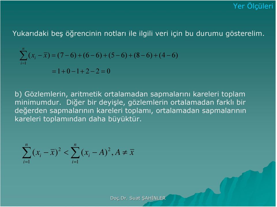 sapmalarıı kareleri toplam miimumdur.