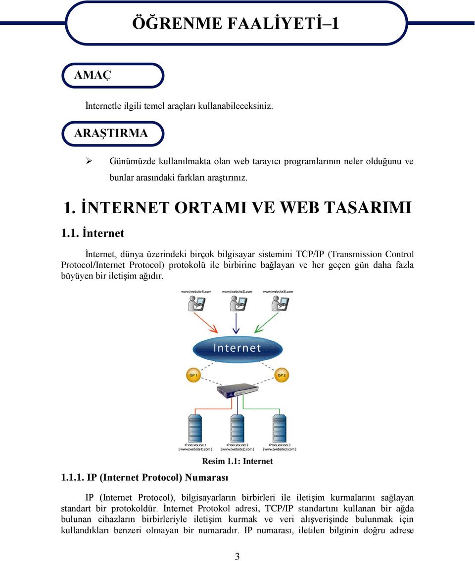 İNTERNET ORTAMI VE WEB TASARIMI 1.