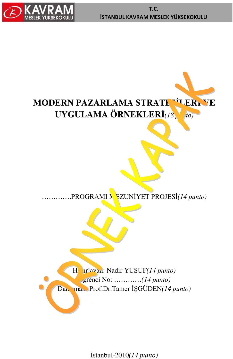 programi MEZUNİYET PROJESİ(14 punto) Hazırlayan: Nadir YUSUF(14