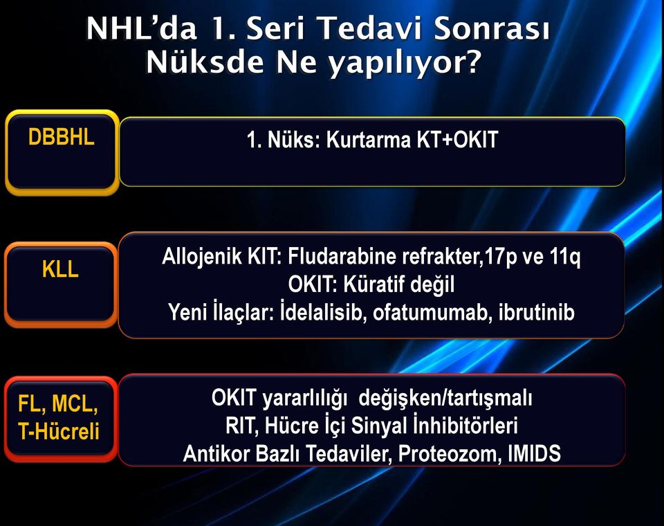 Küratif değil Yeni İlaçlar: İdelalisib, ofatumumab, ibrutinib FL, MCL, T-Hücreli