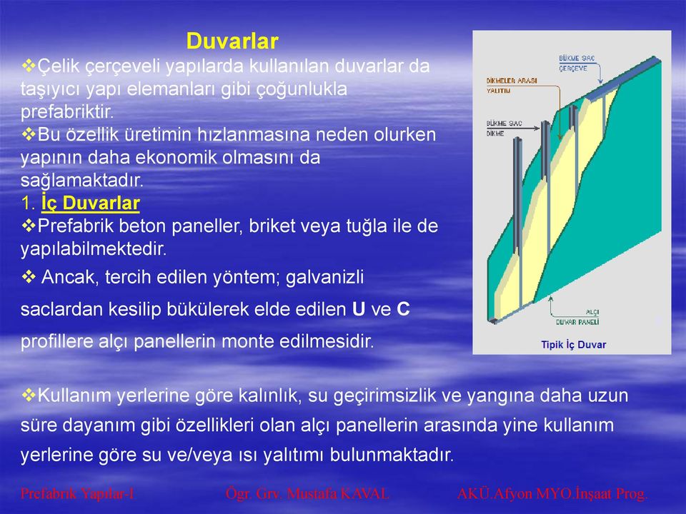 İç Duvarlar Prefabrik beton paneller, briket veya tuğla ile de yapılabilmektedir.